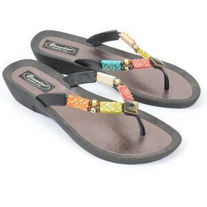 Grandco Womens Size 9 Gemstones Mosaic Thongs Beach Pool Flip Flops  Flat Slides